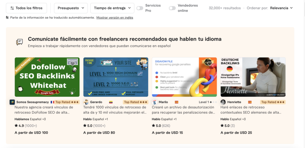 Comprar backlinks en Fiverr